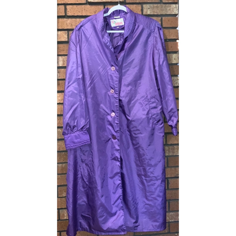 Vintage Totes Purple Nylon Rain Coat Long Trench Jacket Womens 18